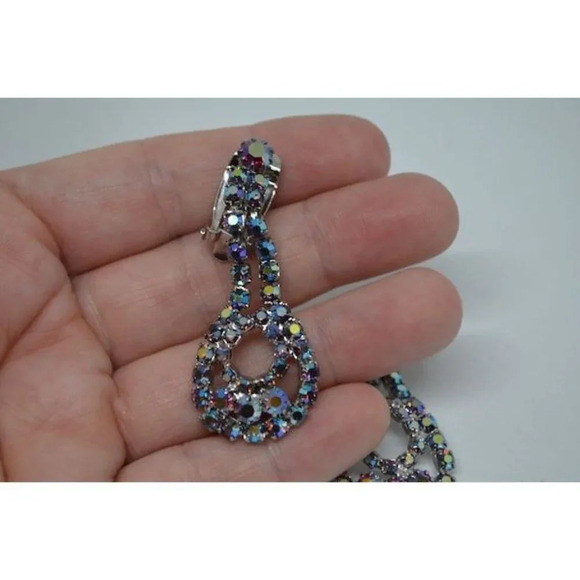 Rhinestone Aurora Borealis Teardrop Clip On  Earrings - Picture 2 of 8